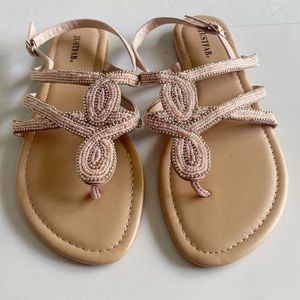 NWOT. Just Fab Light Pink Beaded Sandals. Sz 9. Never worn!